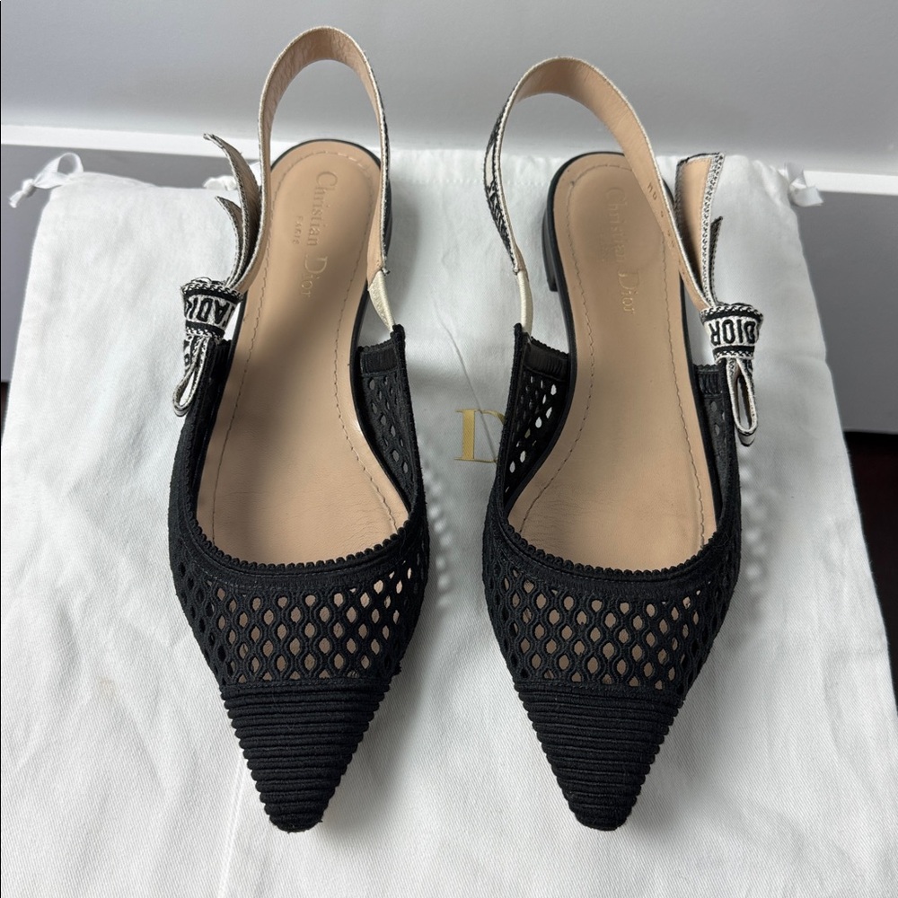Christian Dior Black Mesh Slingback Heels